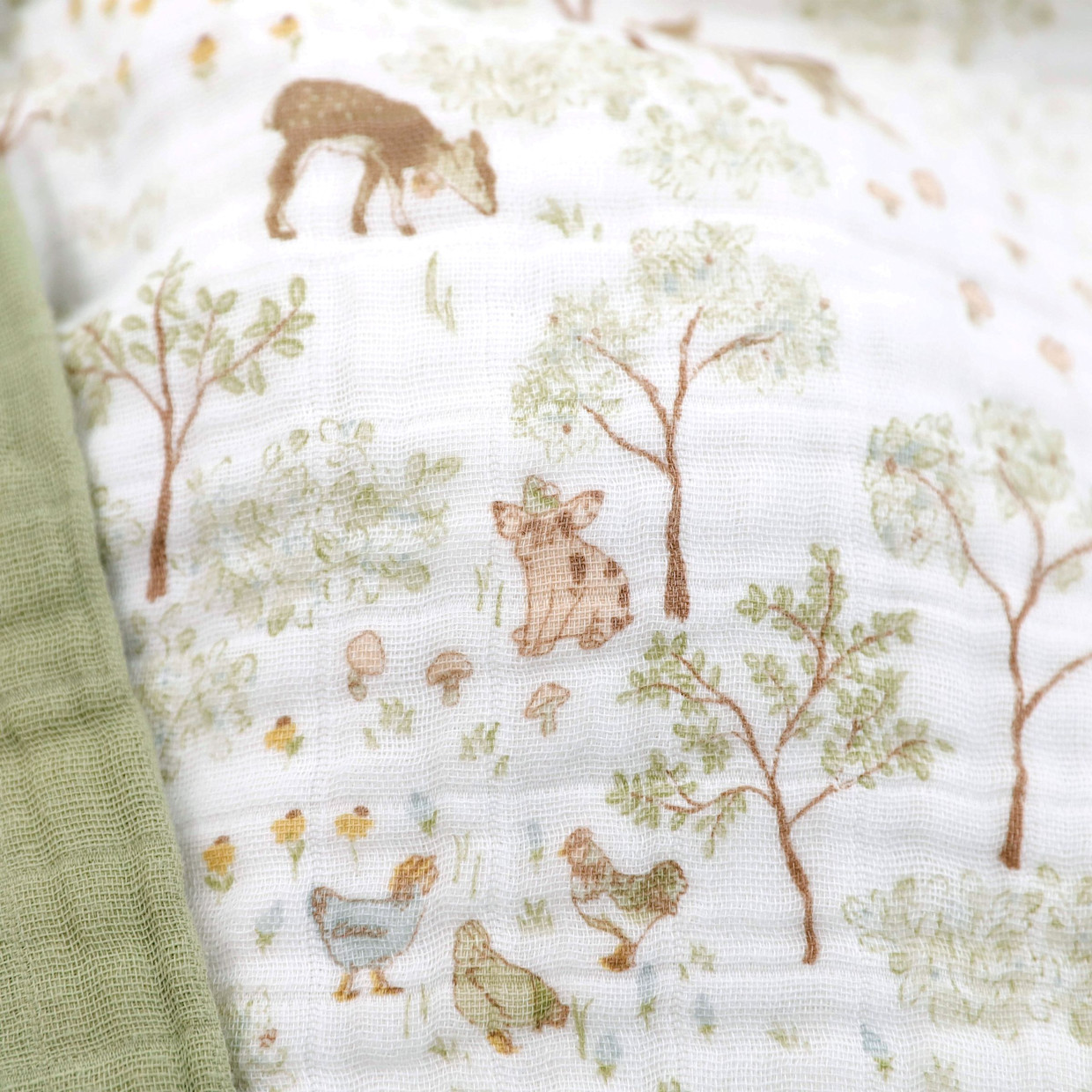 Little Unicorn Cotton Muslin Baby Receiving Quilt - Woodland Friends.