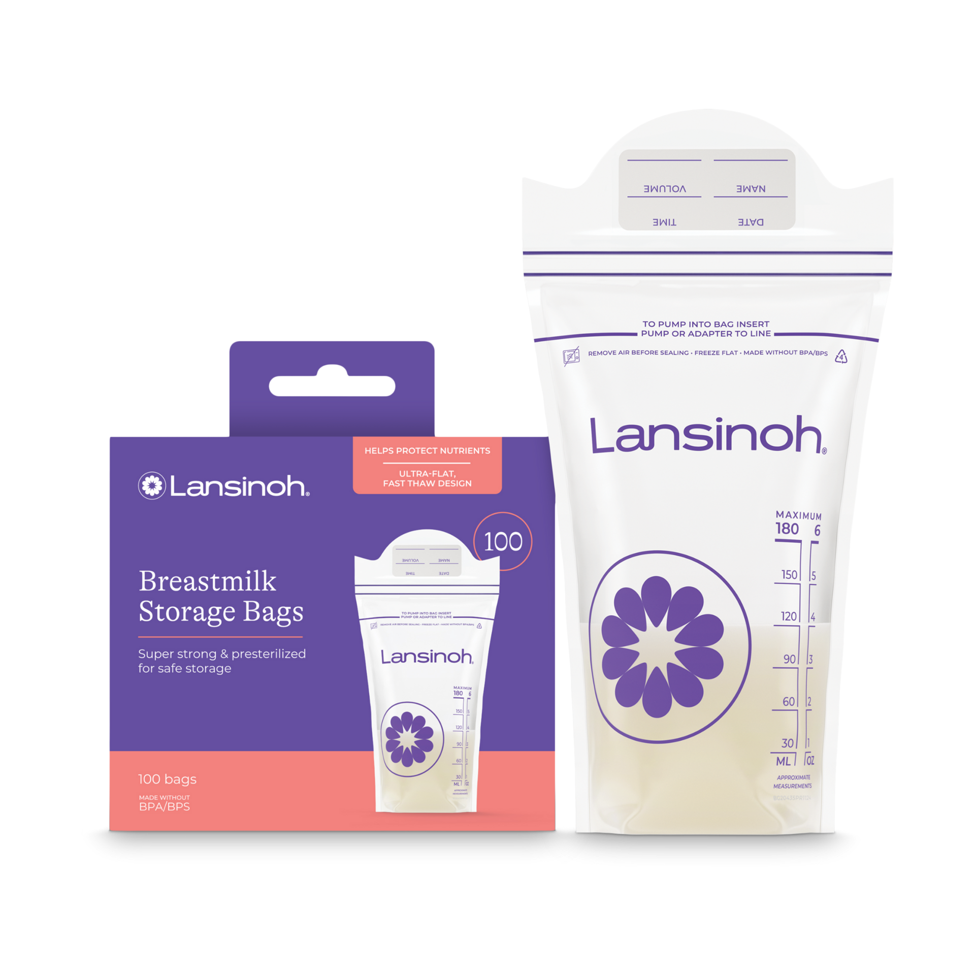 Lansinoh Breastmilk Storage Bags, 100 Count, BPA Free and BPS Free (Packaging May Vary)