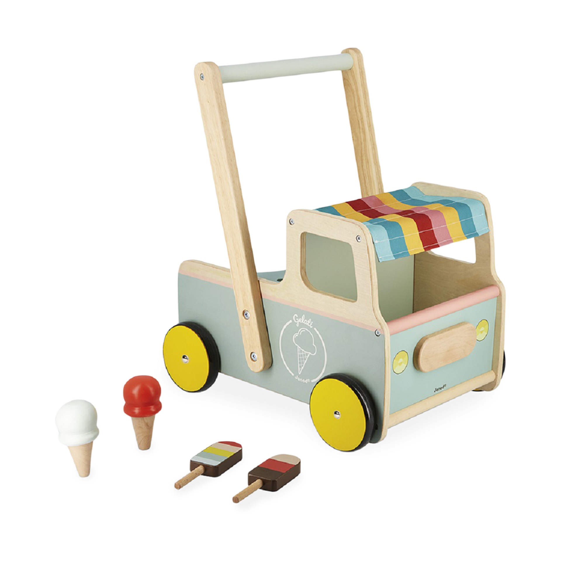 Janod Ice Cream Cart Push-Along Trolley Walker.