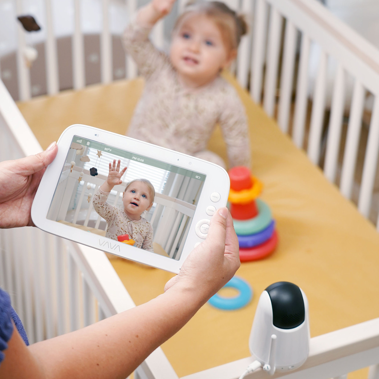 VAVA 8" 1080P HD Video Baby Monitor Split View, Night Vision, Zoom/Pan/Tilt & 2-Way Audio (IH020) - White.