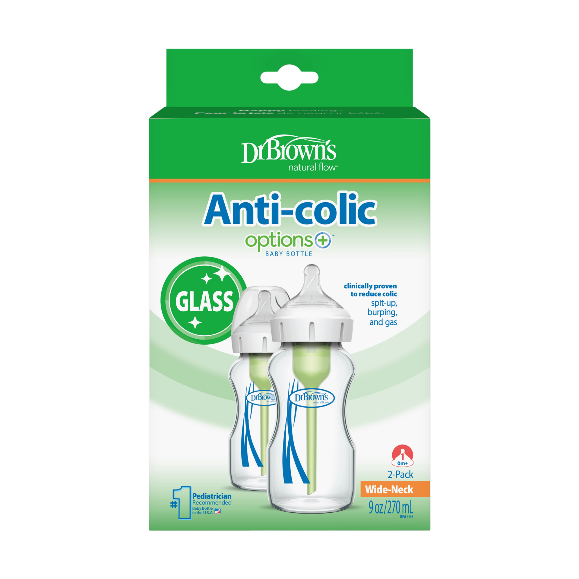 Dr. Brown's Anti-colic Options+ Wide-Neck Glass Baby Bottle - 9 Oz.