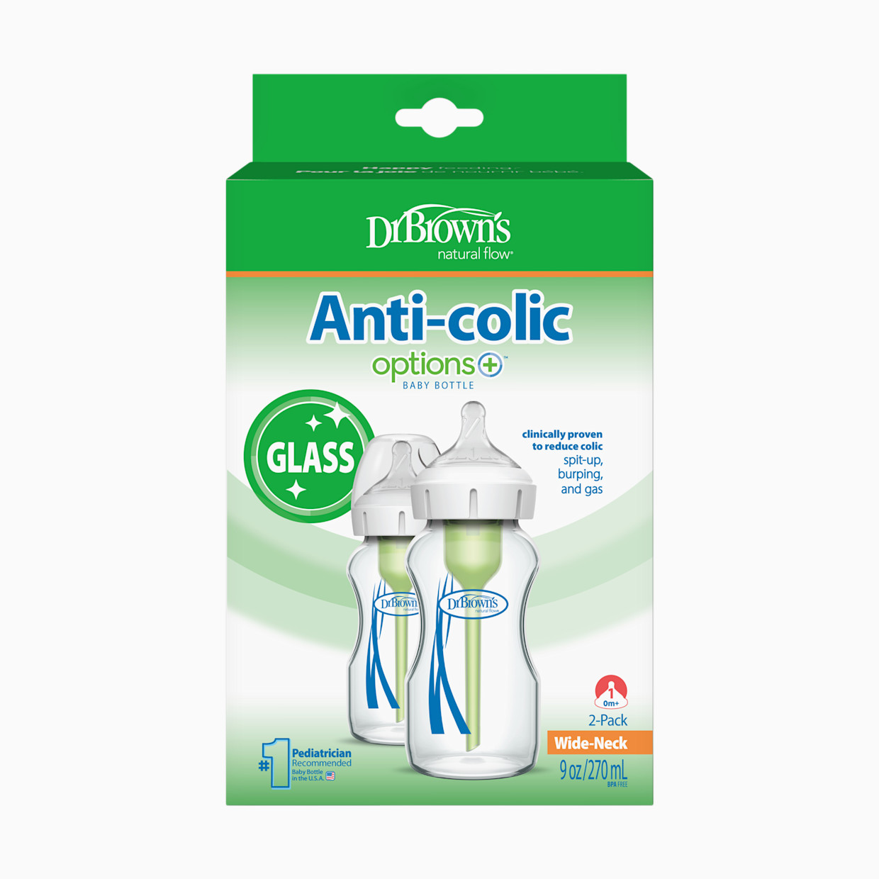 Dr. Brown's Anti-colic Options+ Wide-Neck Glass Baby Bottle - 9 Oz.