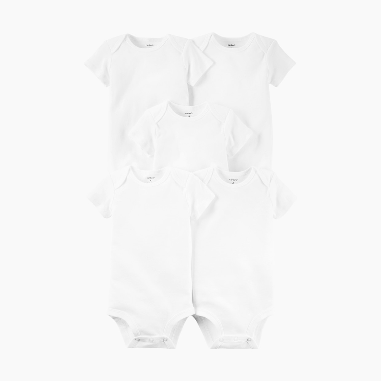 Carter's Short-Sleeve Original Bodysuits (5 Pack) - True White, 12 M.