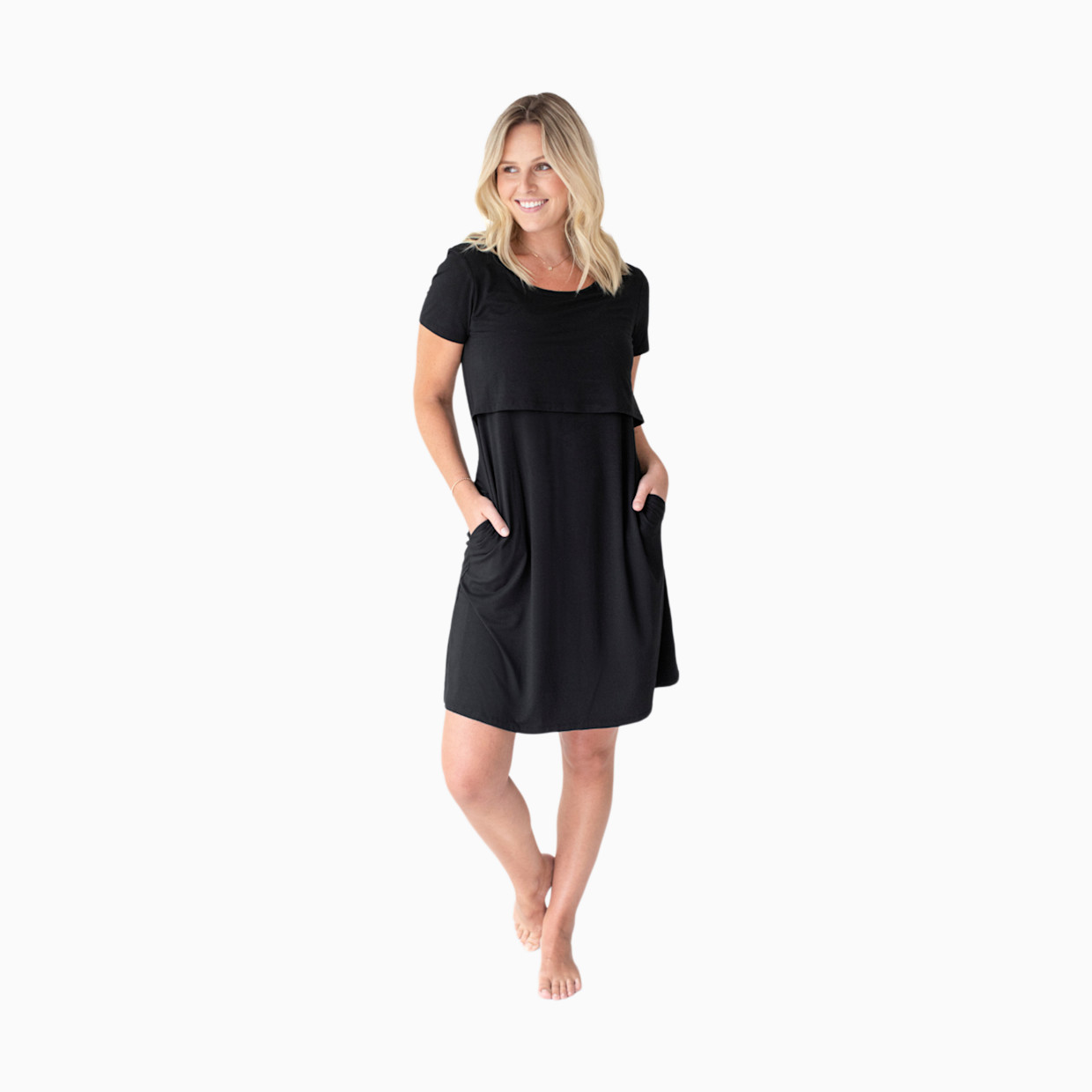 Kindred Bravely Eleanora Maternity and Nursing Lounge Dress - Black, 1X.