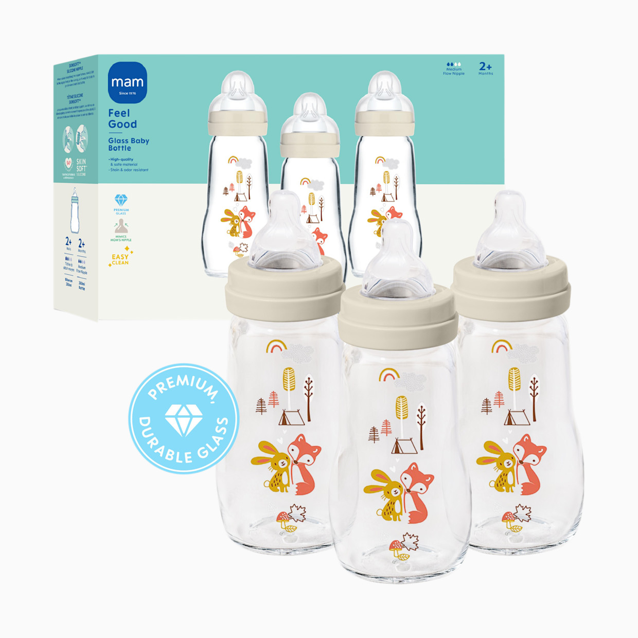 MAM Feel Good Premium Glass Bottle (3 Pack) - 9 Oz.