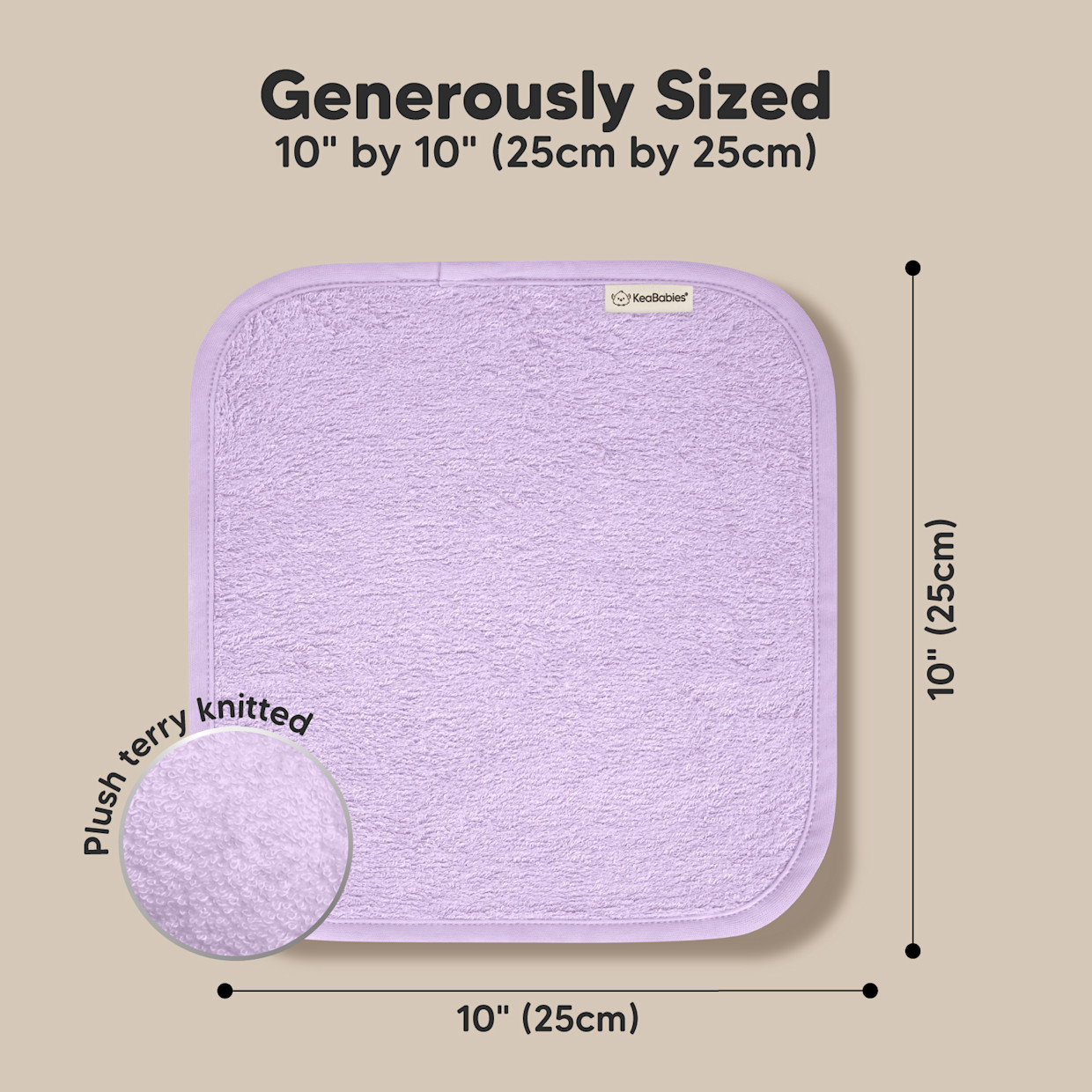 KeaBabies Deluxe Baby Bamboo Viscose Washcloths (6 Pack) - Soft Lilac, 6.