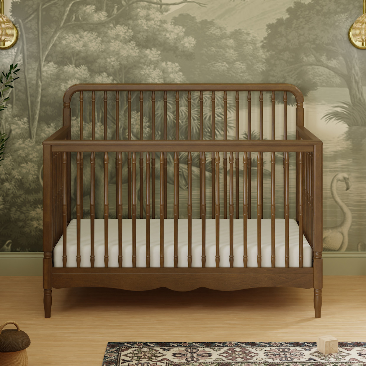 Namesake Liberty 4-in-1 Convertible Spindle Crib - Natural Walnut.