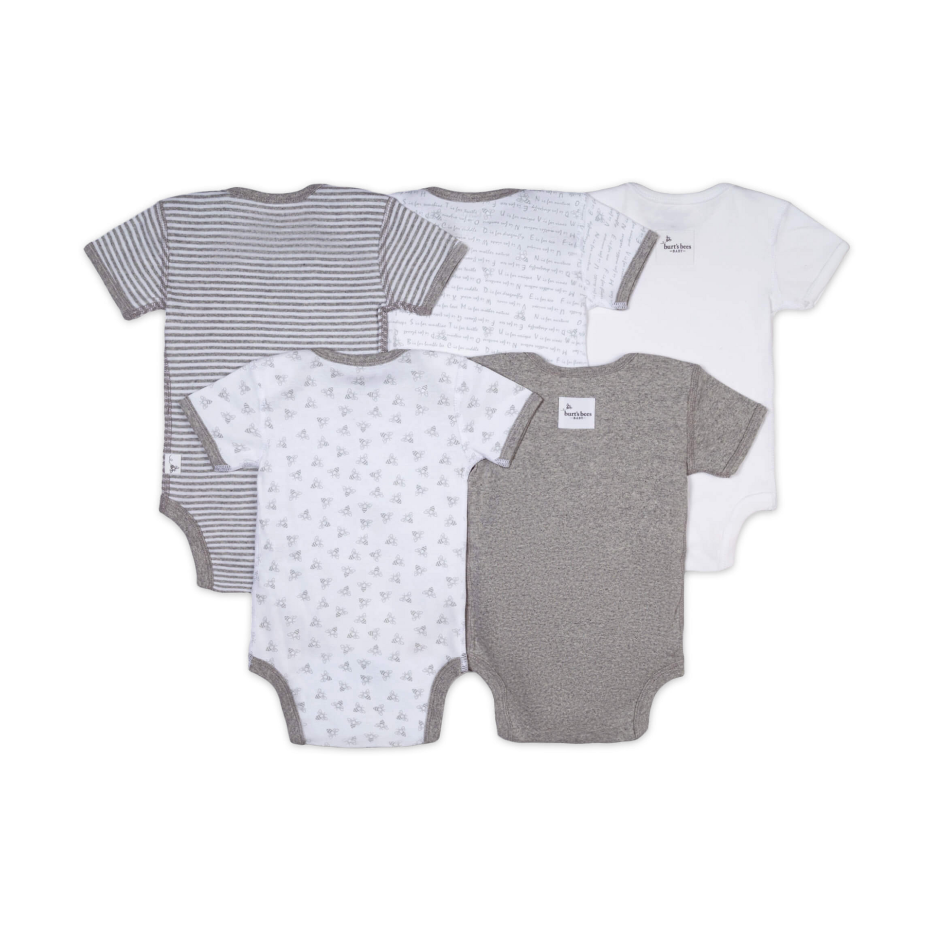 Burt's Bees Baby Organic Short Sleeve Bodysuit (5 Pack) Heather Grey