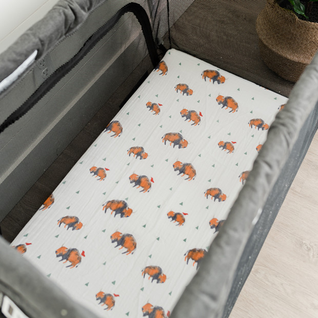 Little Unicorn Cotton Muslin Mini Crib/Travel Crib Sheet - Bison.