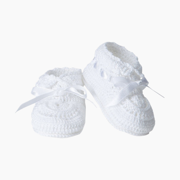 Jefferies Socks Hand Crochet Bootie - White/White, 0-6 Months.