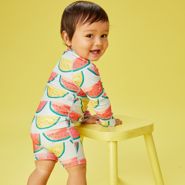 Tea Collection Rash Guard Baby Swimsuit - Painted Watermelons, 6-9 M.