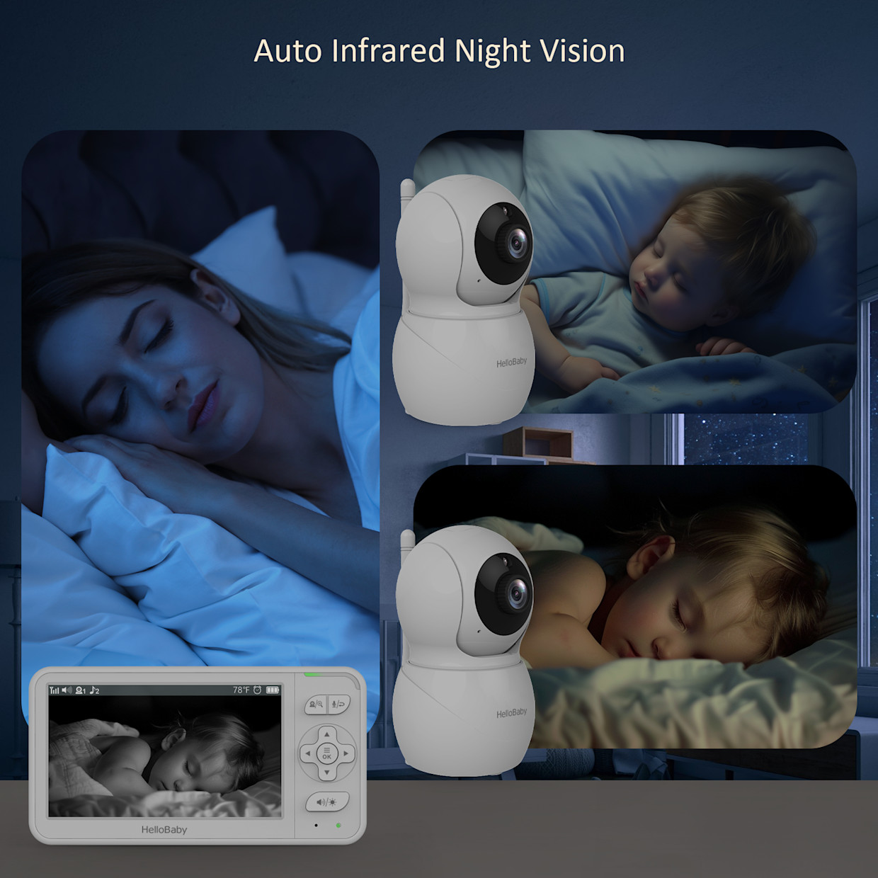 HelloBaby 5.0" IPS LCD Digital Wireless Video Baby Monitor with 2 Cameras.