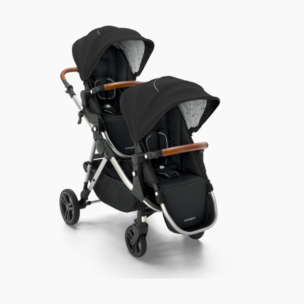 Mockingbird Single-to-Double Stroller 2.0 - Black/Watercolor Canopy With Penny Leather.