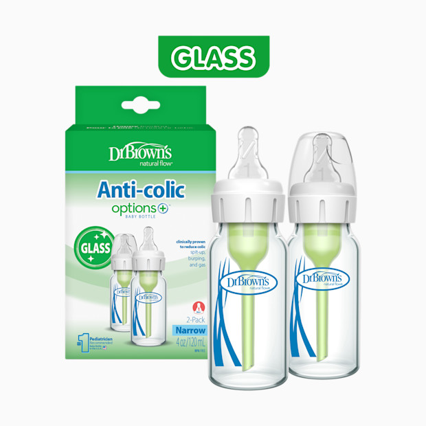 Dr. Brown's Anti-colic Options+ Narrow Glass Baby Bottle.