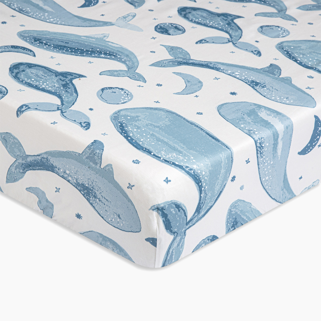 Crane Baby Cotton Sateen Crib Fitted Sheet - Caspian Whales.