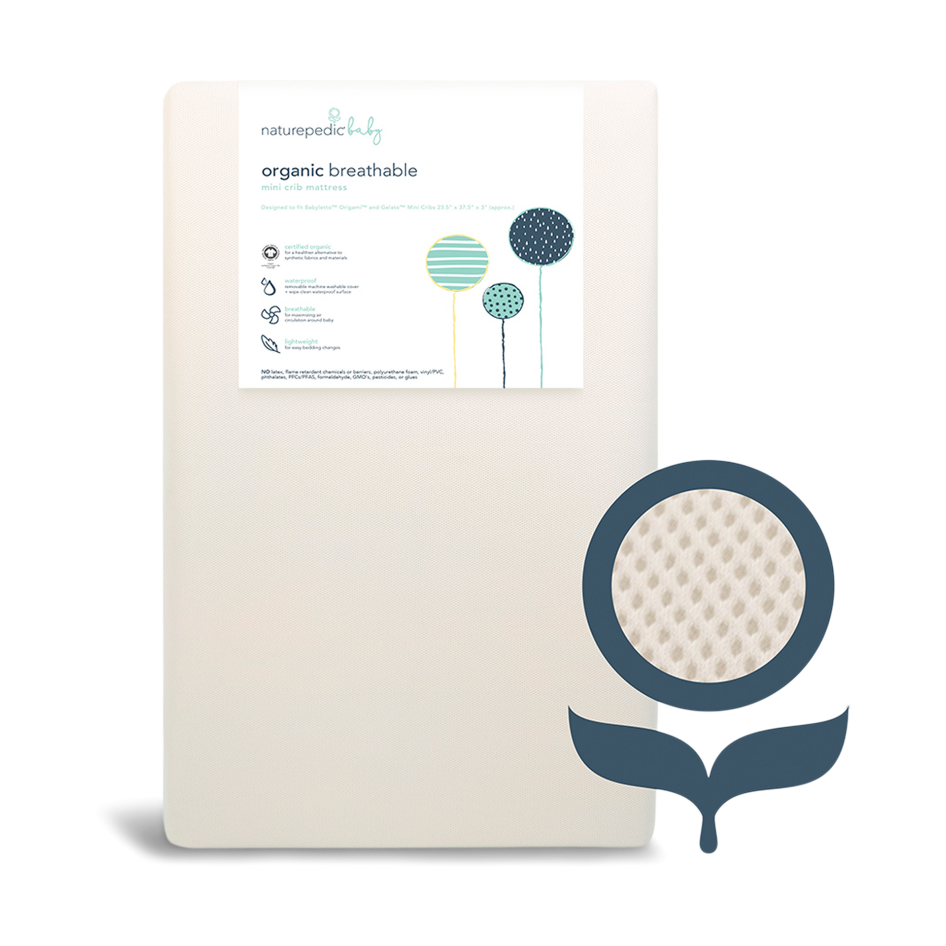 Naturepedic Mini Crib Size Organic Breathable Mattress.