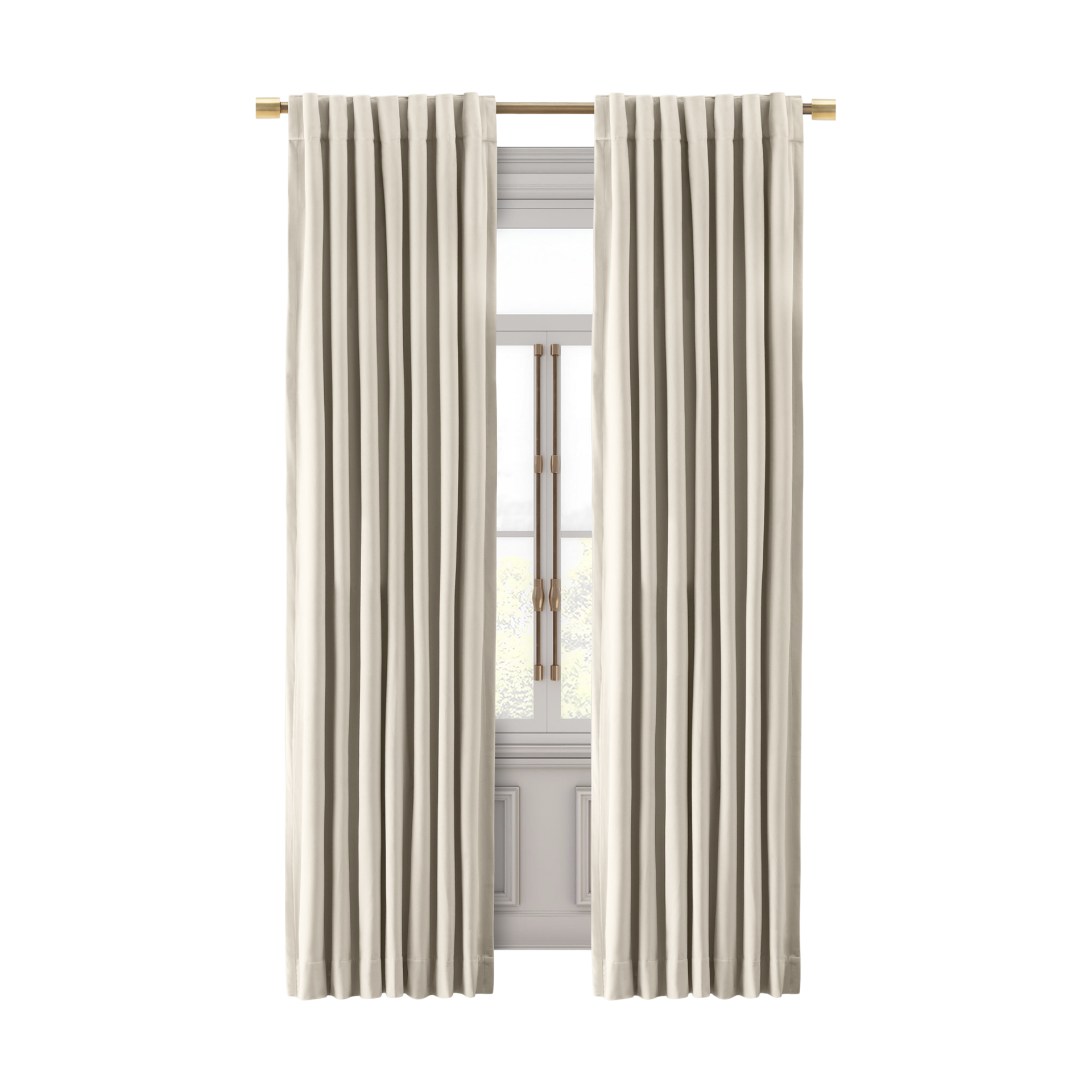 Ricardo Trading Premium Velvet Rod Pocket With Back Tabs Panel - Bone, 50"W X 96"L, 1.