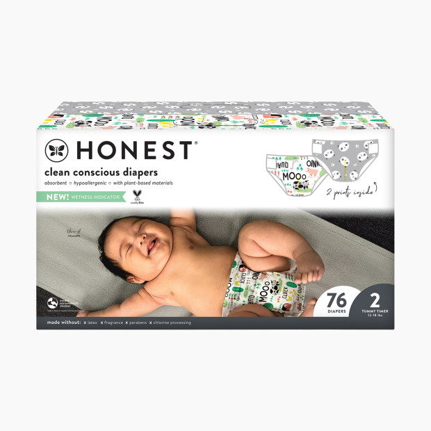 The Honest Company Club Box Diapers - Pandas + Barnyard Babies, Size 2, 76 Count.
