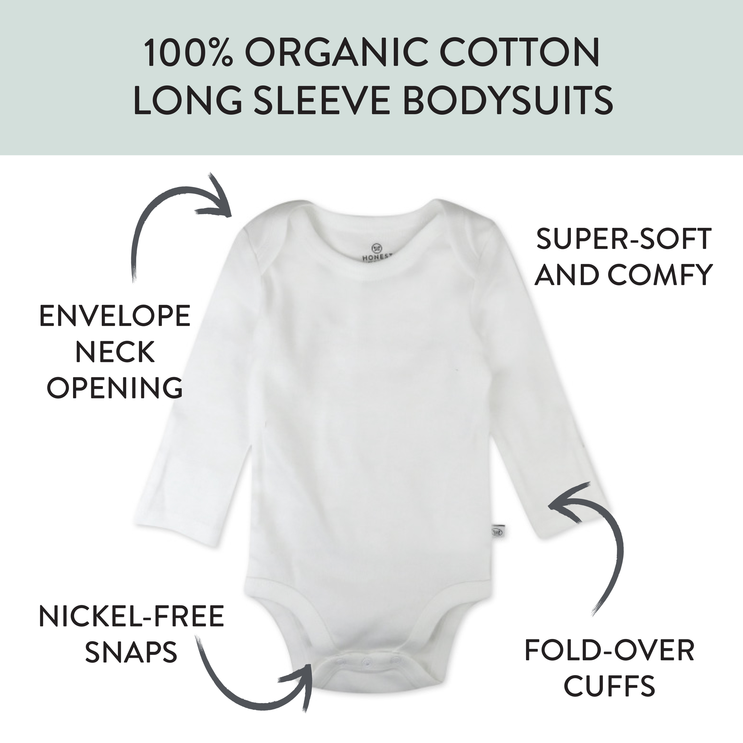 Honest Baby Clothing 10-Pack Organic Cotton Long Sleeve Bodysuits - Bright White, 0-3 M, 10.