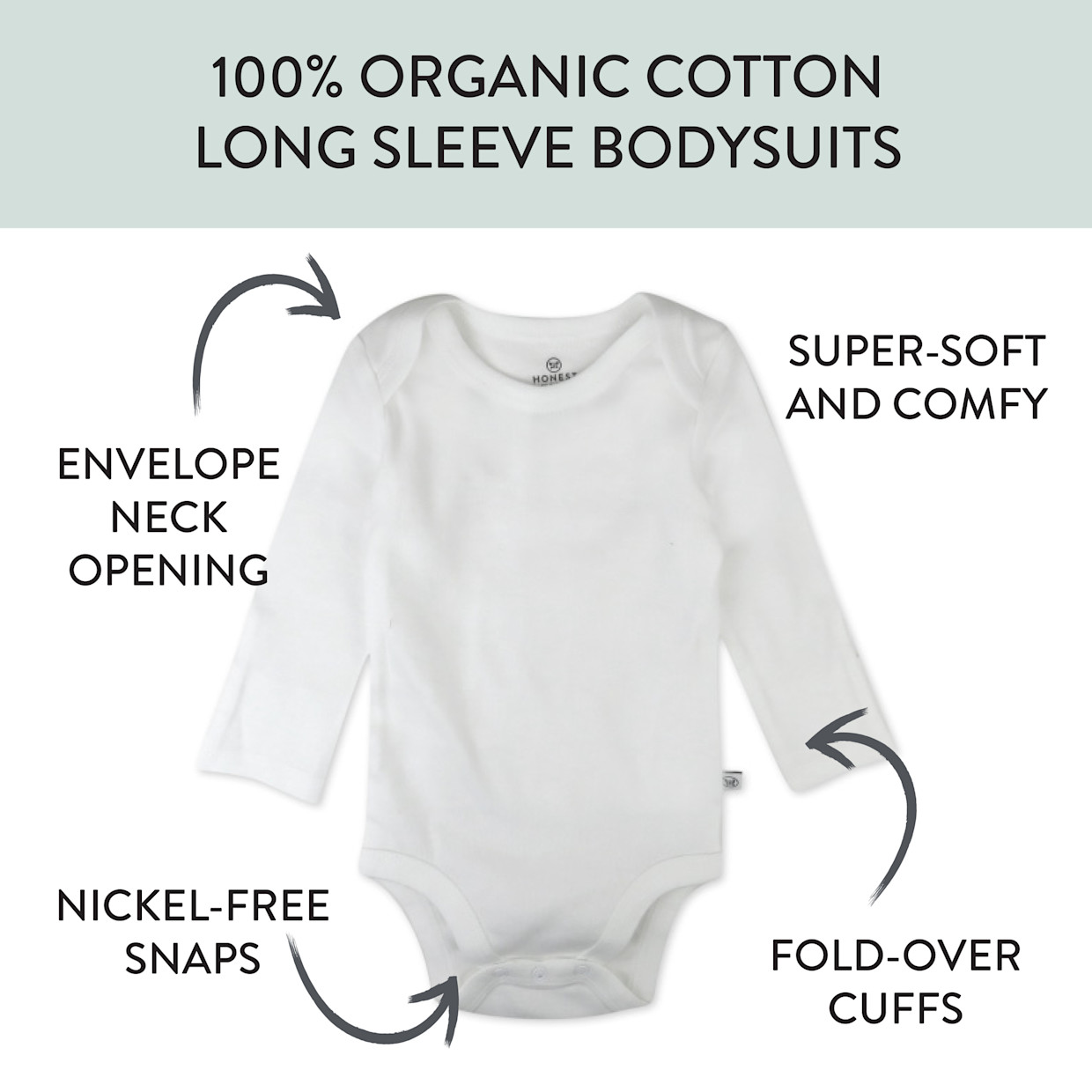 Honest Baby Clothing 10-Pack Organic Cotton Long Sleeve Bodysuits - Bright White, 0-3 M, 10.