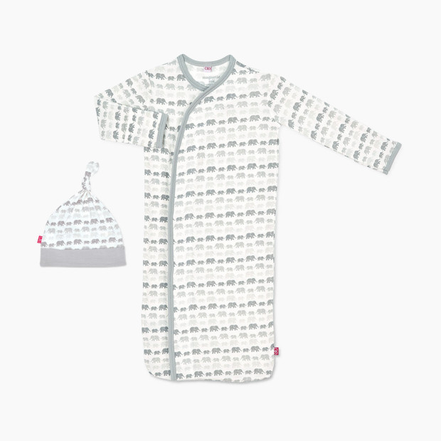 Magnetic Me Modal Gown With Hat Set - Grey Elephants, Newborn-3 Months.