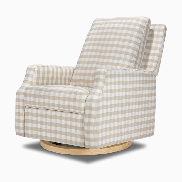 Namesake Crewe Recliner and Swivel Glider - Tan Gingham With Light Wood Base.