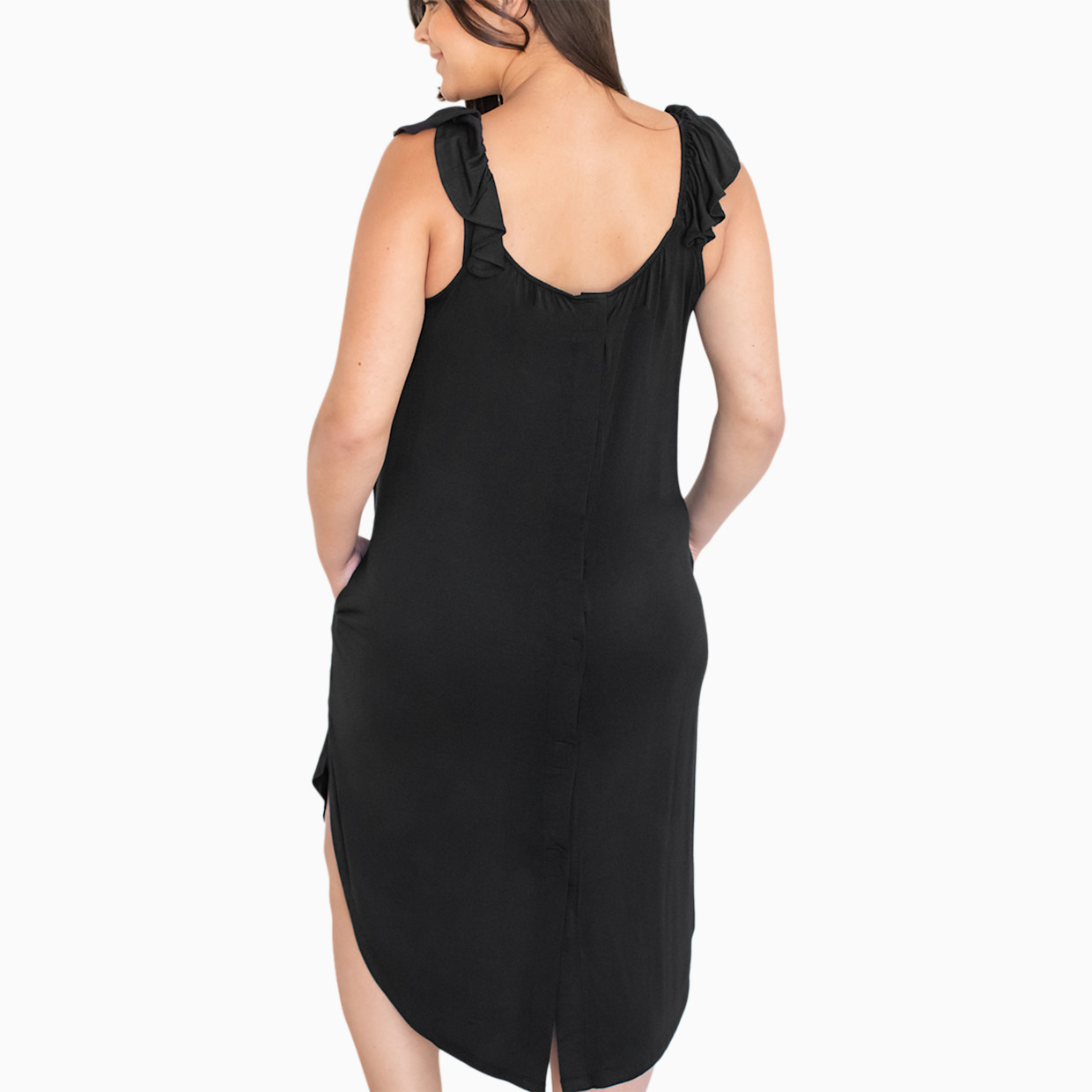 Kindred Bravely Ruffle Strap Labor & Delivery Gown - Black, Medium/Large.