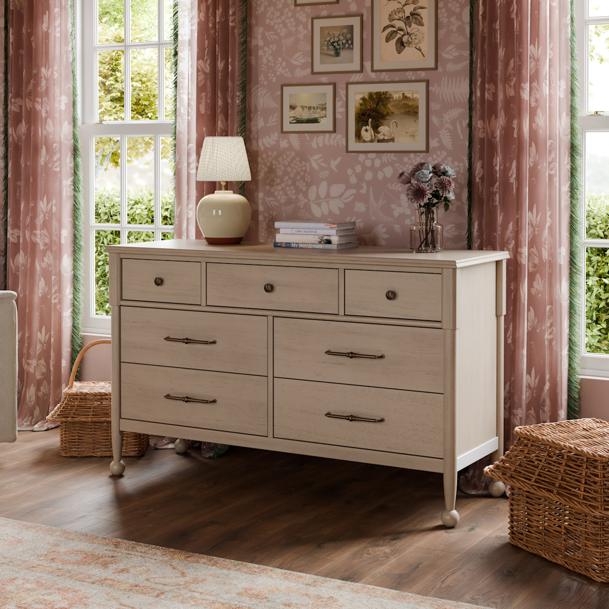 Namesake Alouette 7-Drawer Wide Assembled Dresser - Washed Pine.