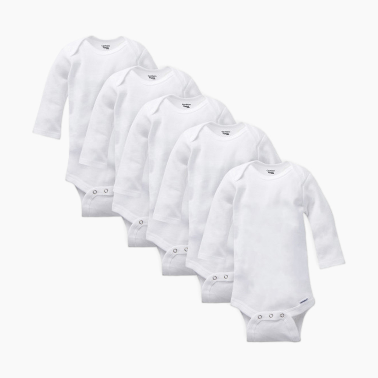 Gerber Organic Long Sleeve Solid Onesies Bodysuits (5 Pack) - White, 12 M.
