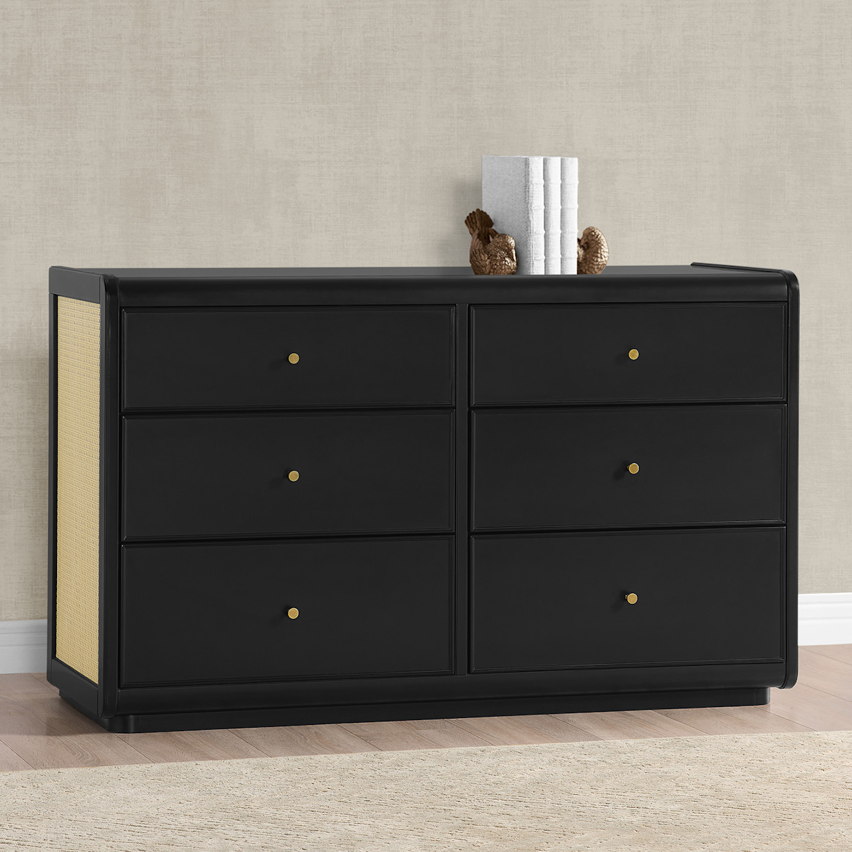 Bellini Aspen 6 Drawer Dresser - Black With Textured Oat.