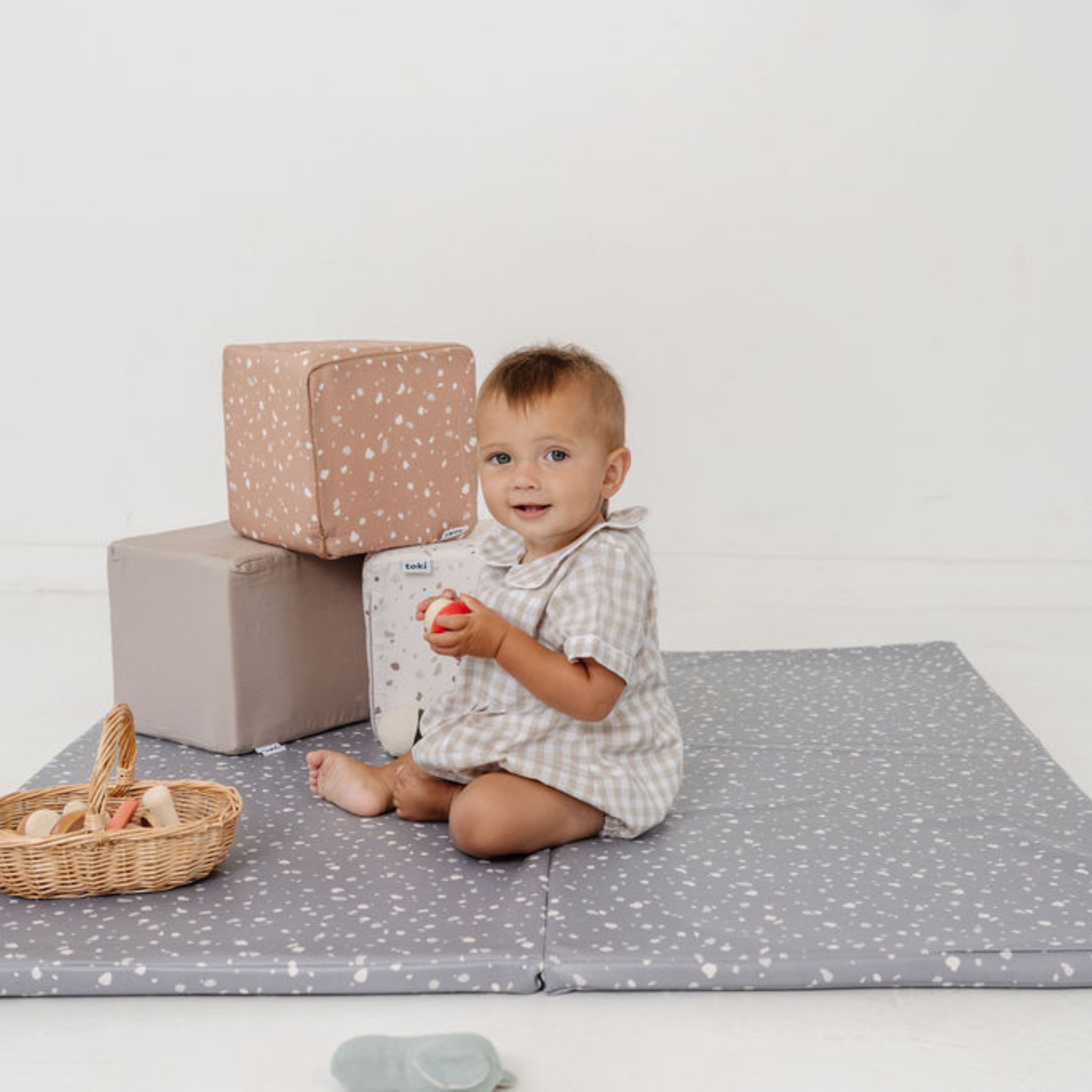 Toki Kids Standard Vegan Leather Play Mat - Terrazzo Slate.