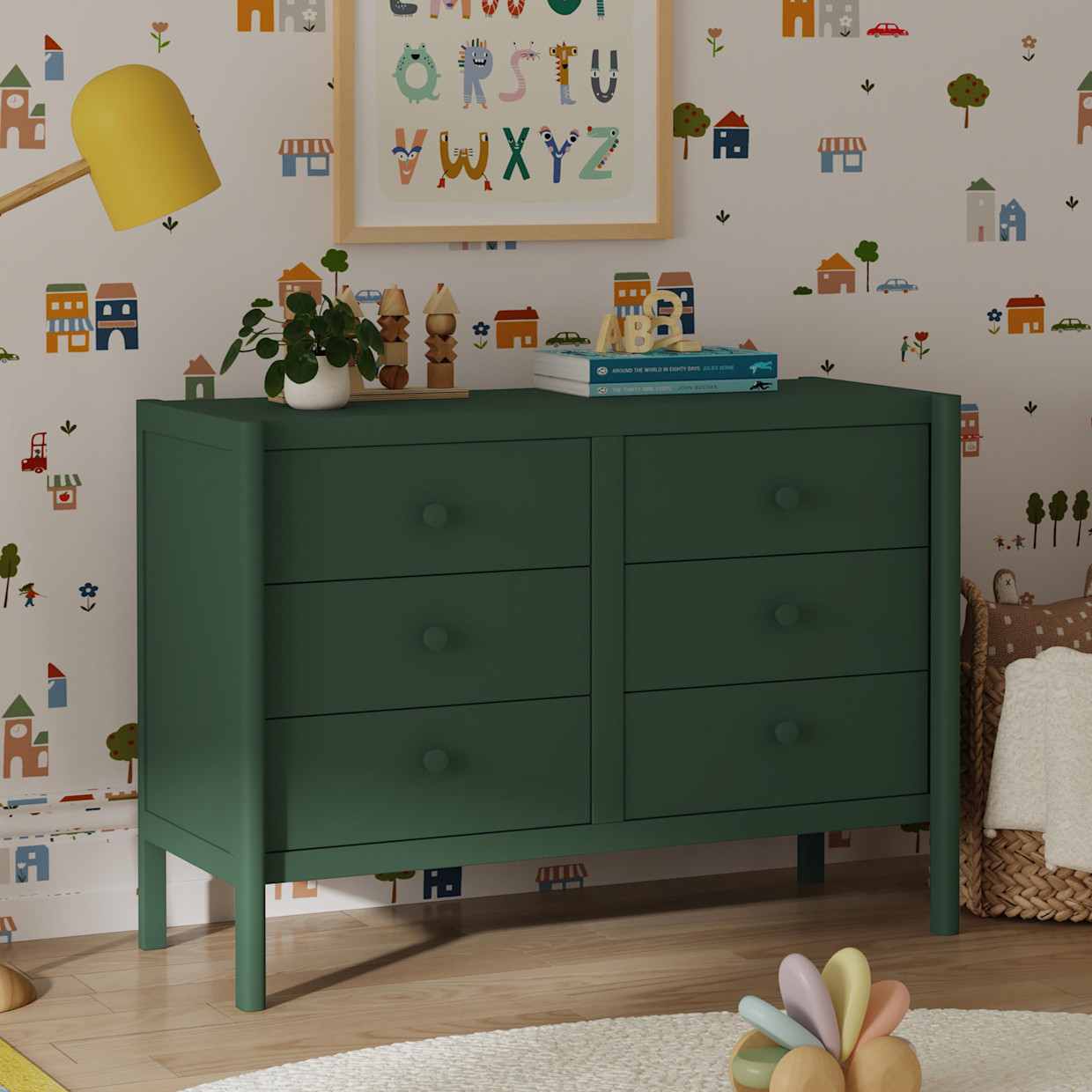 daVinci Birdie 6-Drawer Dresser - Forest Green.