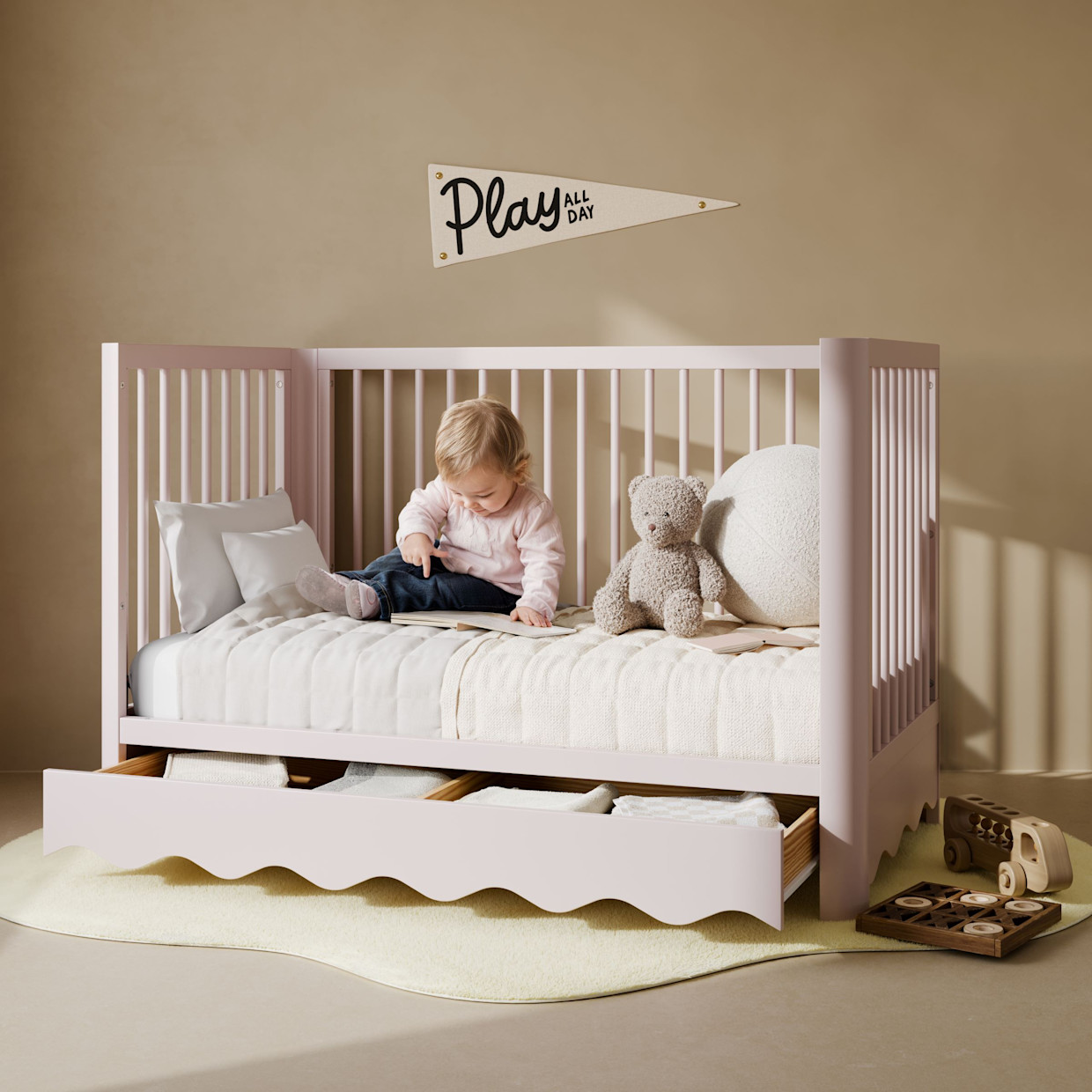 Storkcraft Casablanca Deluxe 5-in-1 Convertible Crib with Drawer - Blush.
