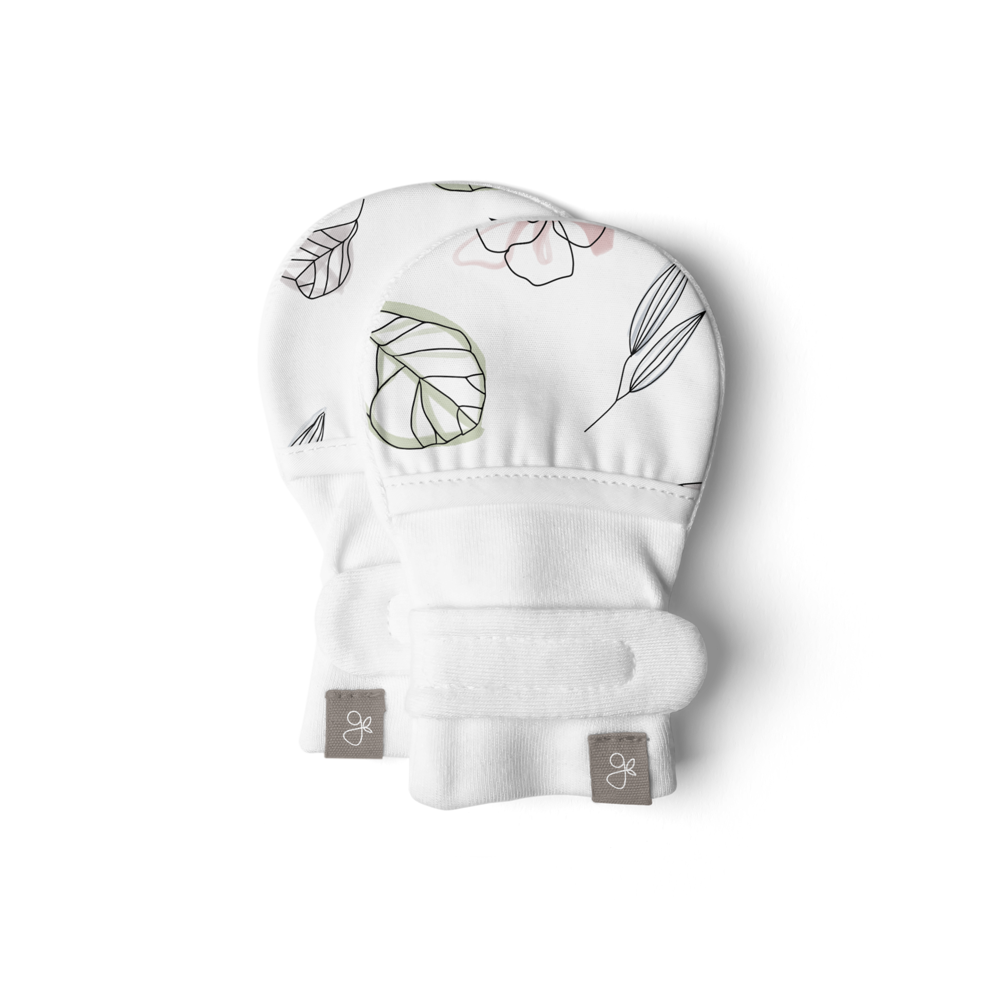 Goumi Kids Stay-On Baby Mitts (2 pack) - Abstract Floral + Rose, 0-3 M.