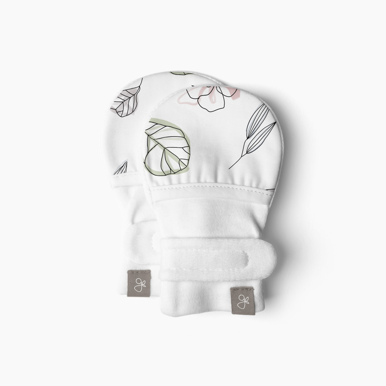 Goumi Kids Stay-On Baby Mitts (2 pack) - Abstract Floral + Rose, 0-3 M.