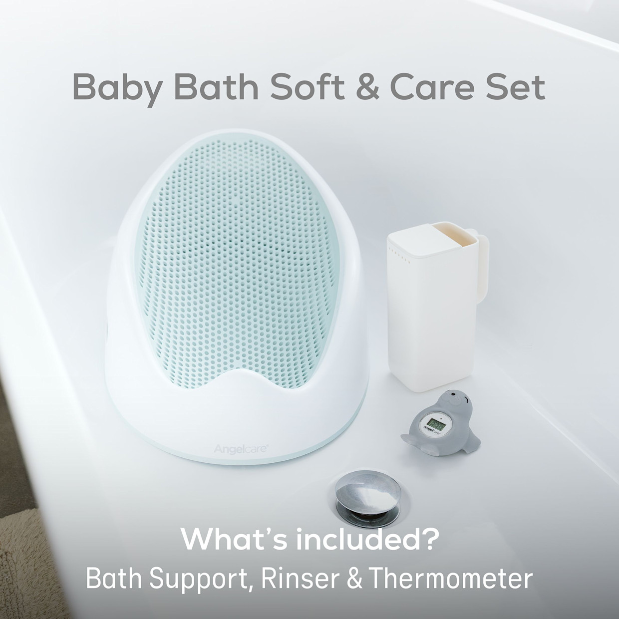 Angelcare Soft-Touch Baby Bath Support Bundle - Aqua, 3-Piece.