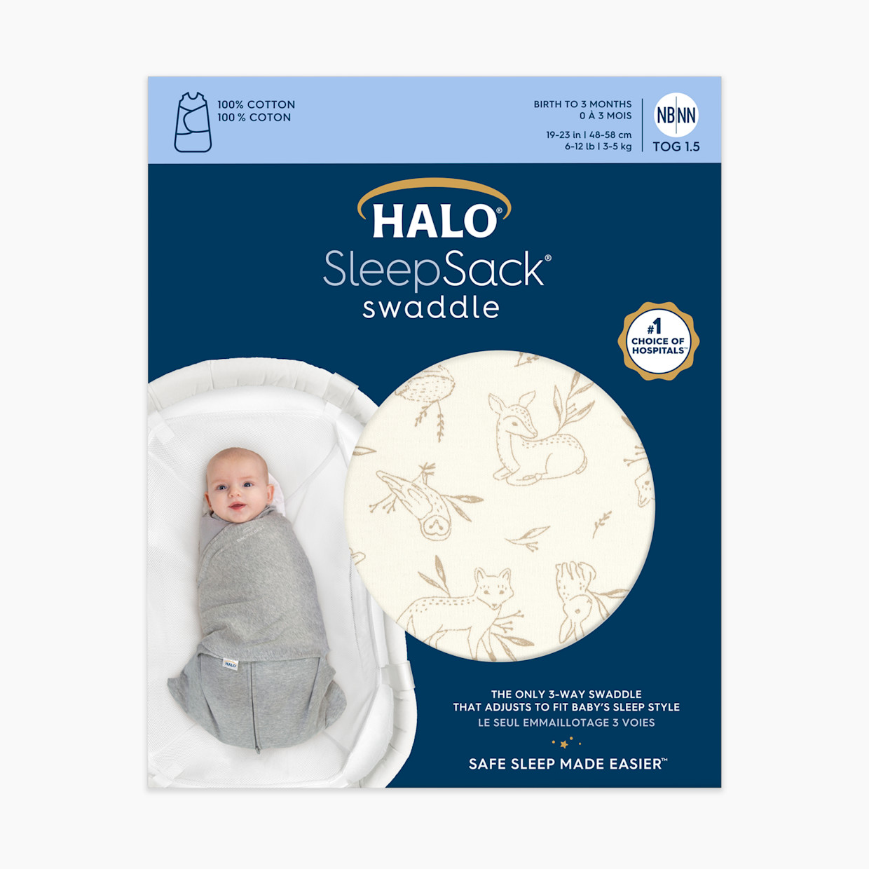 Halo SleepSack Swaddle Cotton - Lullaby Forest, Small.