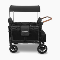 WONDERFOLD W4 Luxe Stroller Wagon (4 Seater) - Collapsible Wagon Stroller with Seats with Magnetic Buckle 5-Point Harnesses and Sun Canopy, Black