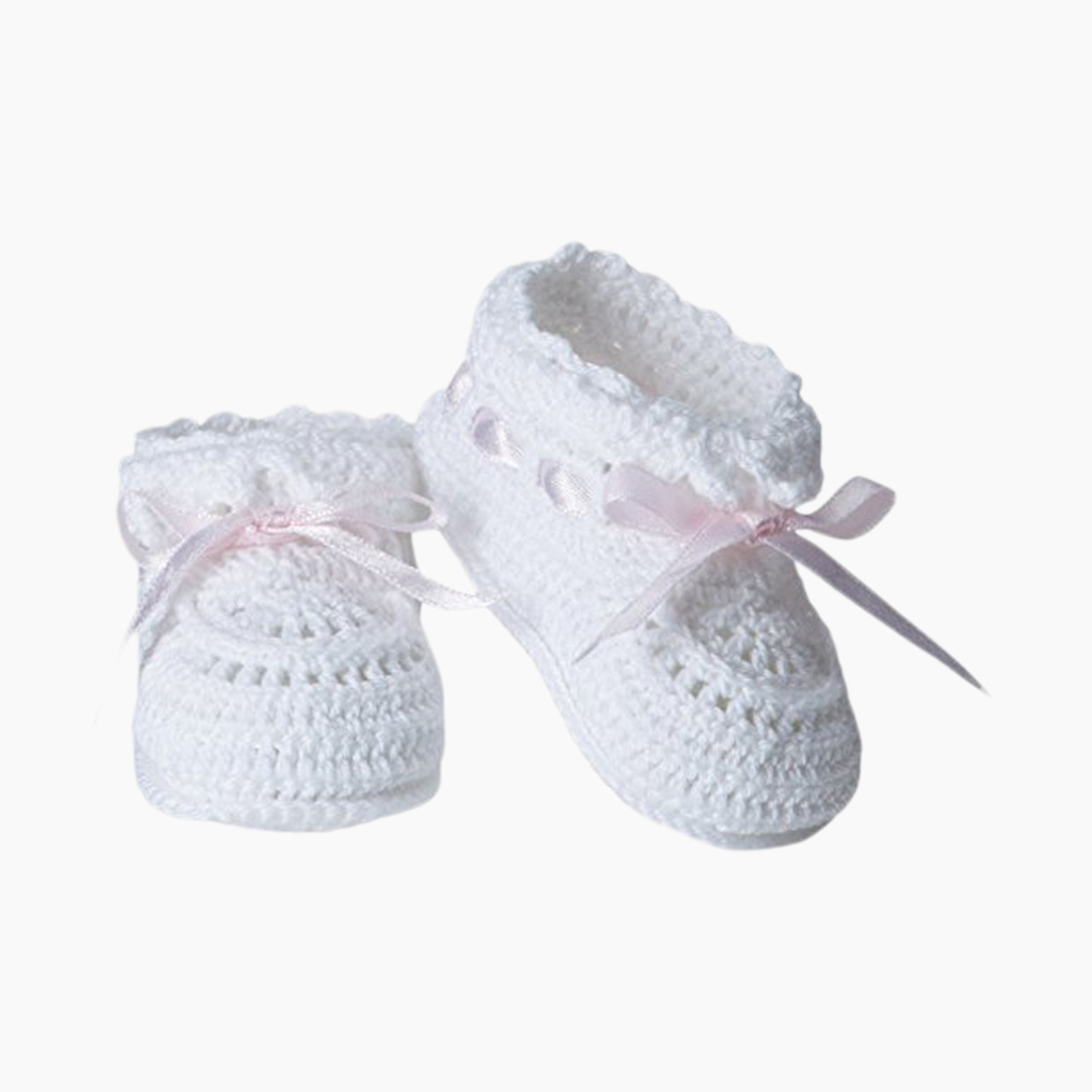 Jefferies Socks Hand Crochet Bootie - White/Pink, 0-6 Months.