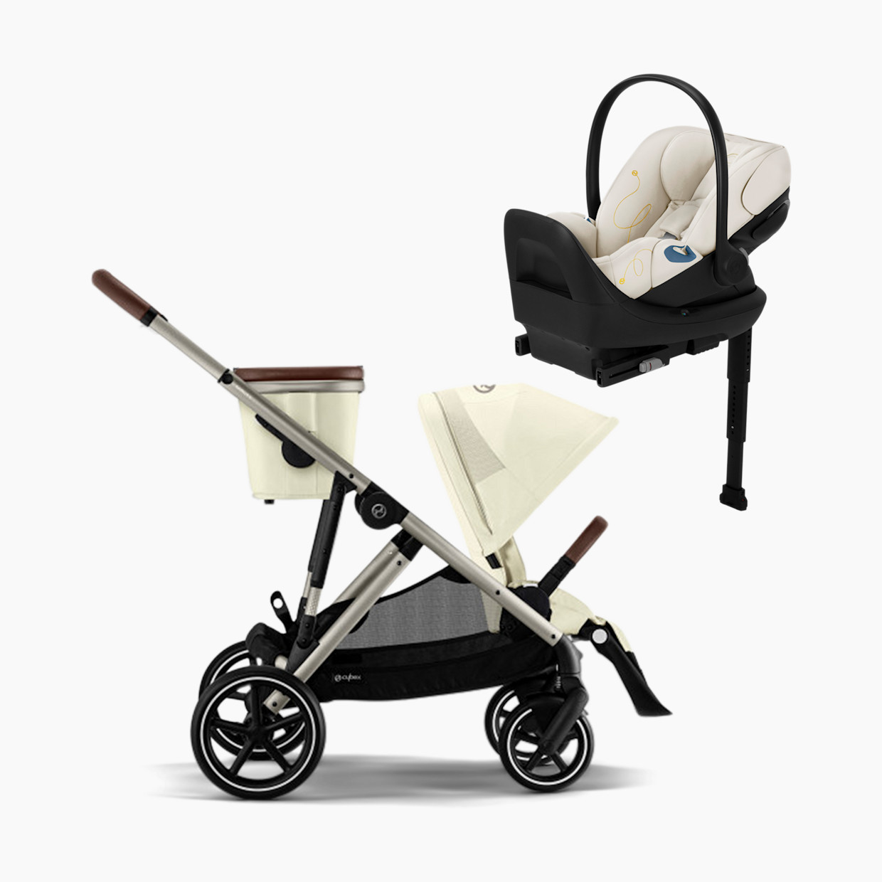 Cybex Gazelle S Single to Double Stroller + Cloud G Lux Travel System - Seashell Beige/Taupe Frame.