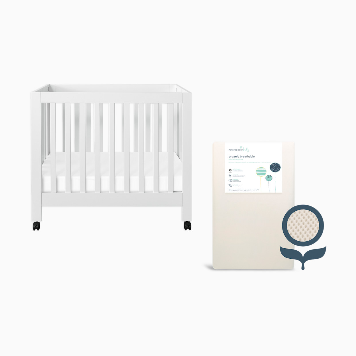 babyletto x Naturepedic Mini Origami Crib & Mini Organic Mattress Bundle - White.