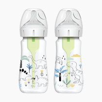 Dr. Brown's Natural Flow® Anti-Colic Options+™ Wide-Neck Baby Bottle Designer Edition Bottles, Dino Decos, 9oz/270mL, Level 1 Nipple, 2-Pack, 0m+