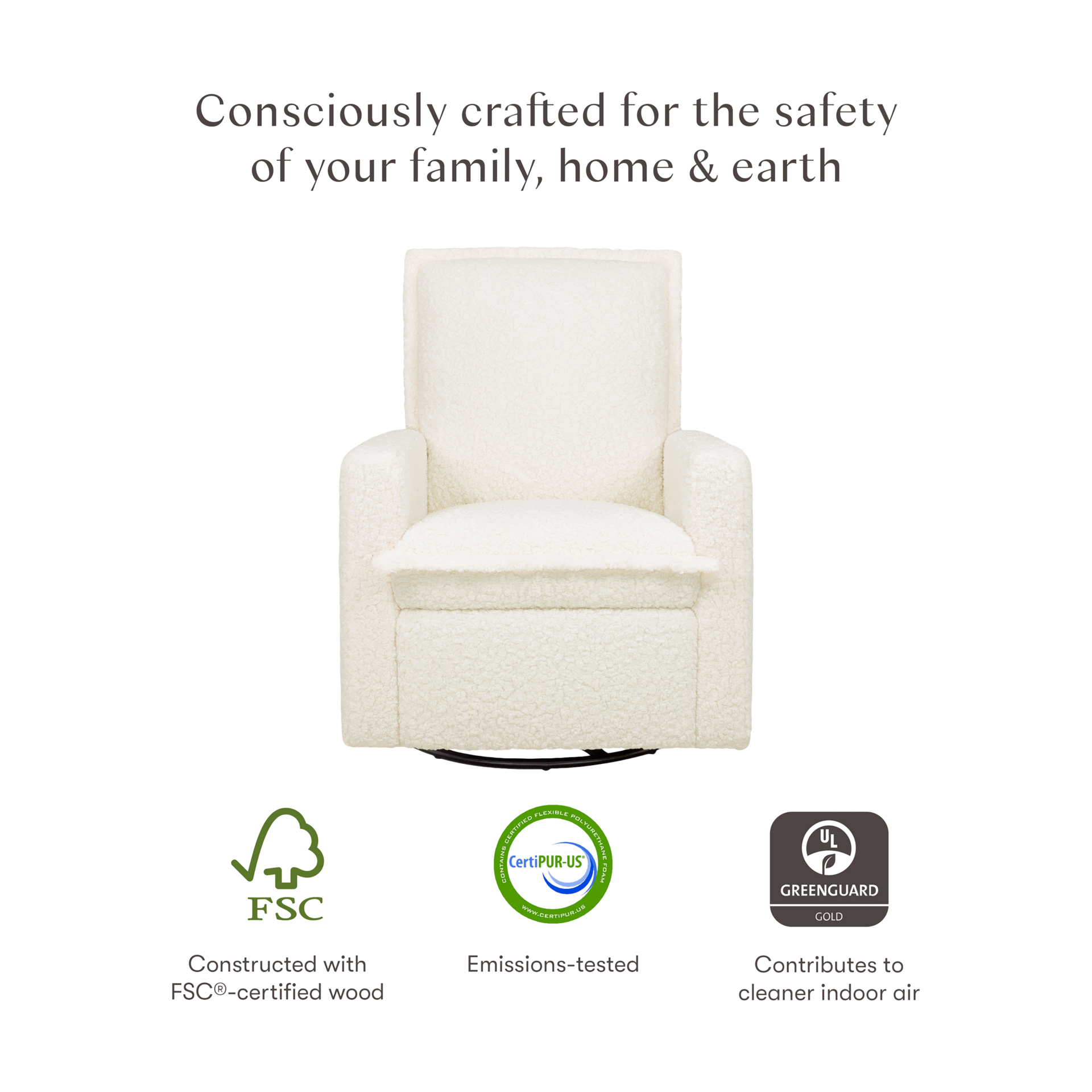 babyletto Cali Flange Recliner and Swivel Glider - Cream Shearling.