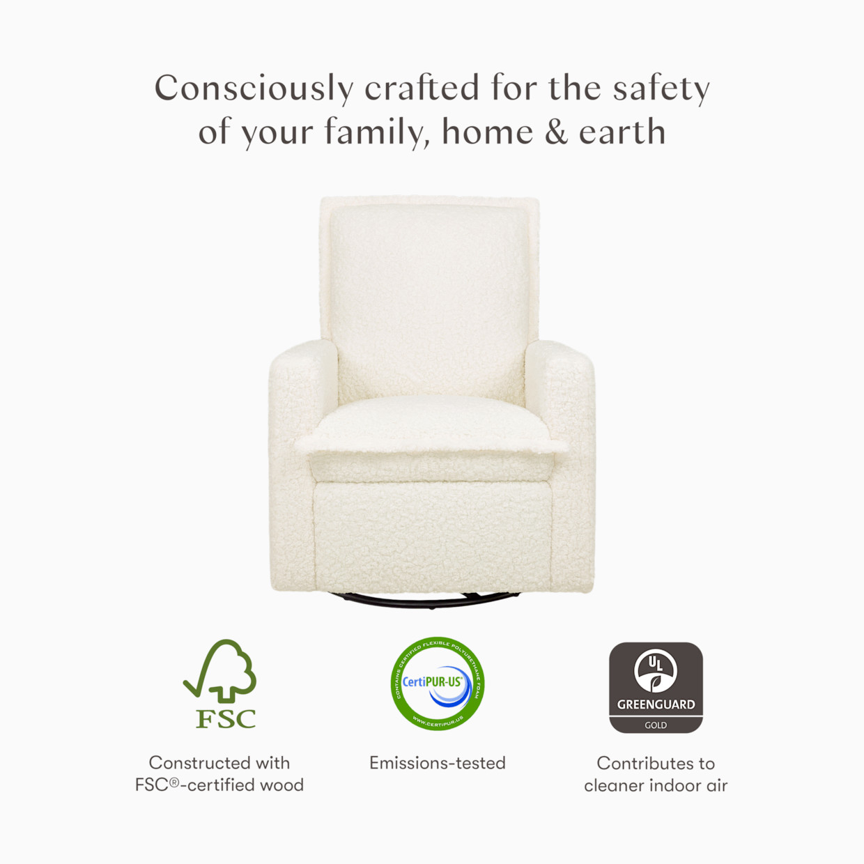 babyletto Cali Flange Recliner and Swivel Glider - Cream Shearling.