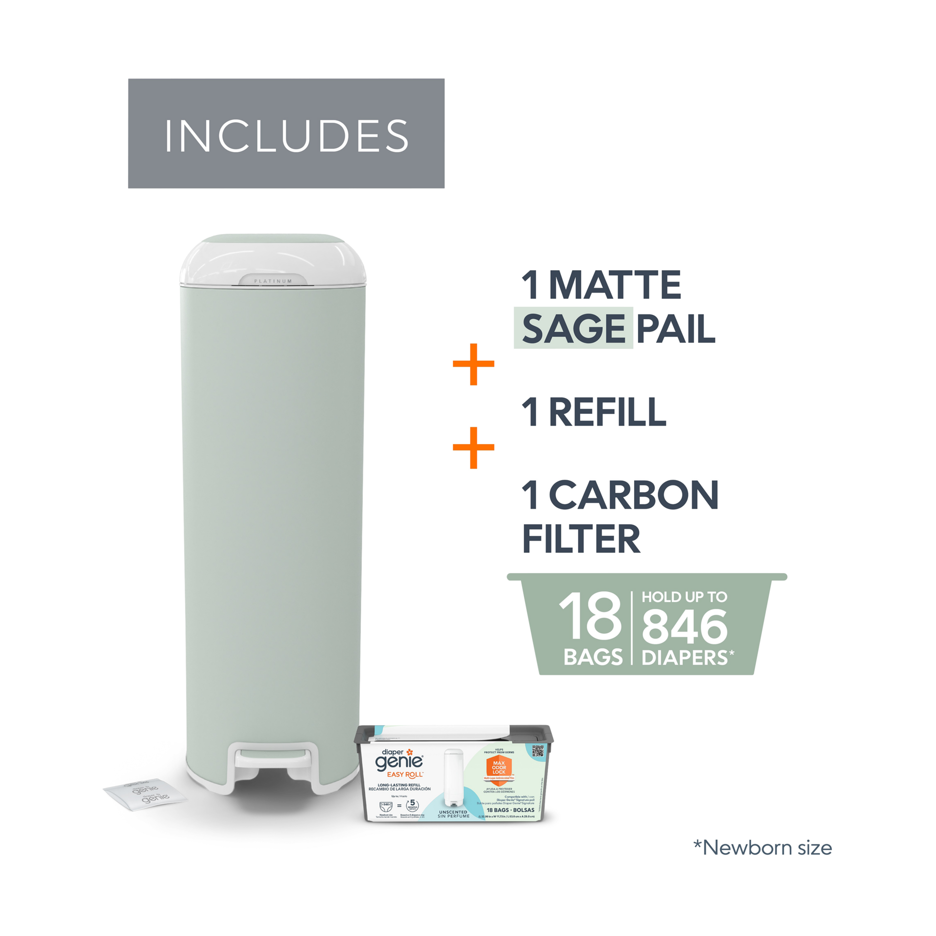 Diaper Genie Platinum Stainless Steel Diaper Pail with Easy Roll Refill