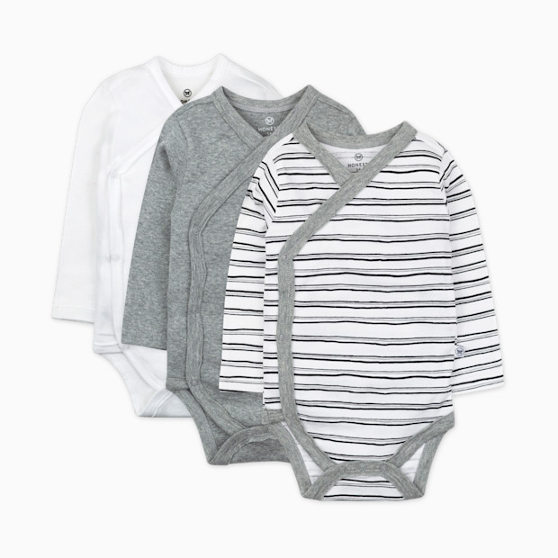Honest Baby Clothing 3-Pack Organic Cotton Long Sleeve Side Snap Bodysuits.