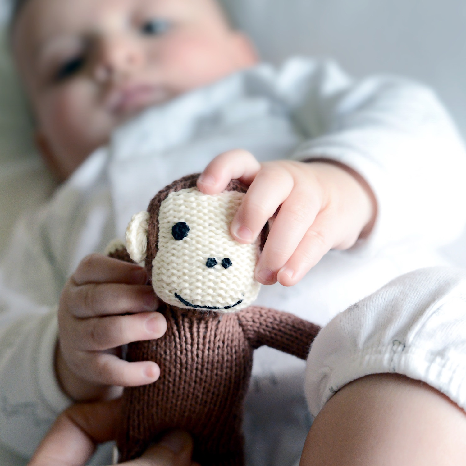 Estella Organic Cotton Handmade Baby Rattle - Monkey.
