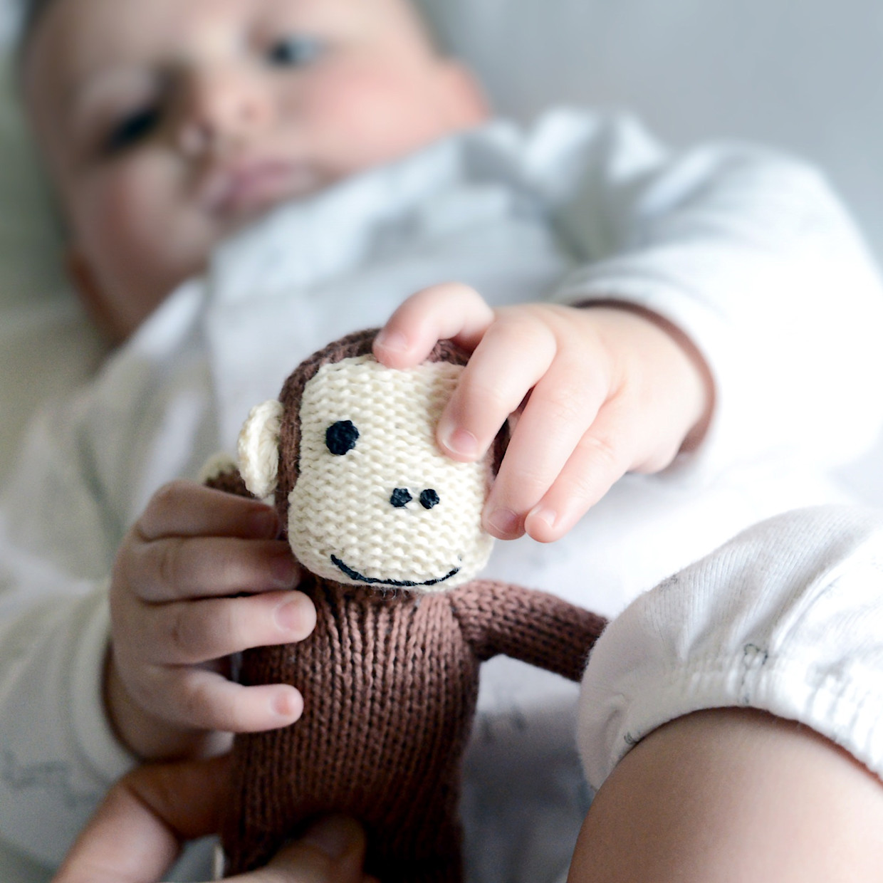 Estella Organic Cotton Handmade Baby Rattle - Monkey.