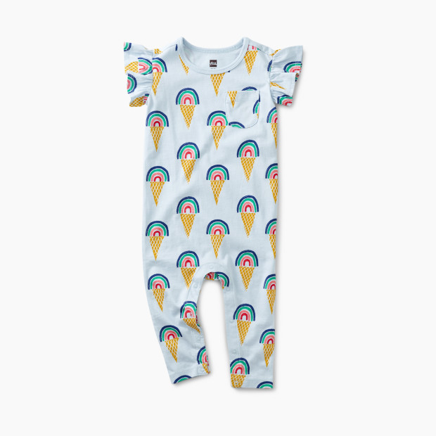 Tea Collection Ruffle Sleeve Romper - Rainbow Cones In Blue, 3-6 Months.