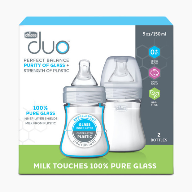 Chicco Duo Hybrid Baby Bottles with Invinci-Glass (2 Pack) - Neutral, 5 Oz.
